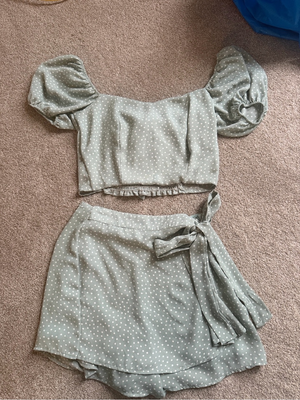 Altar’d State Polka Dot Mint Green Wrap Skirt & Crop Top Set